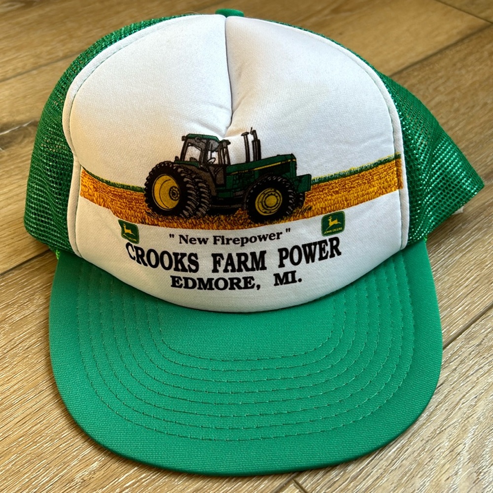 Vintage SnapBack Trucker Hat Farming Tractor John Deer Colorama Green